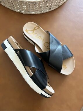 Sam Edelman Audrey Black Leather Crisscross Platform Sandals Sz 6